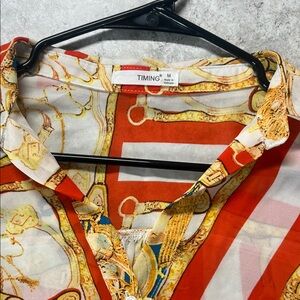 Timing Men's Vibrant Red and Cream Patterned Shirt